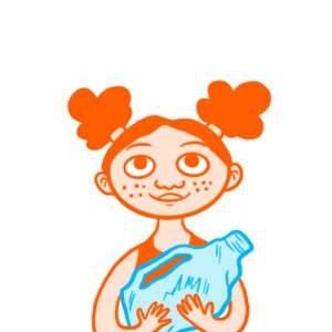 Kurze Animation für UNICEF, das für ein Daumenkino verwendet wird. Ein Mädchen wirft eine Plastikflasche in die luft, die zu einem Schulgebäude wird. Illustration Schweiz und Bern.